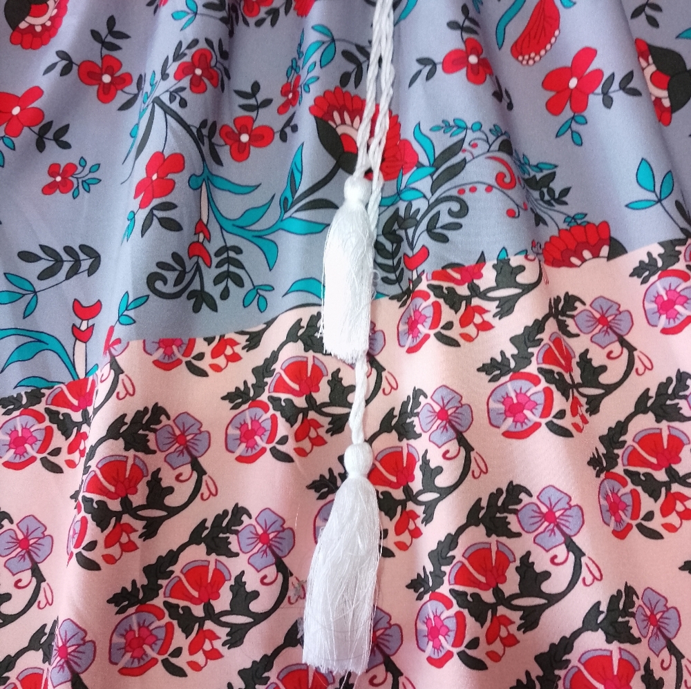 Floral Patchwork Peasant Balloon Sleeve Blouse - image 2